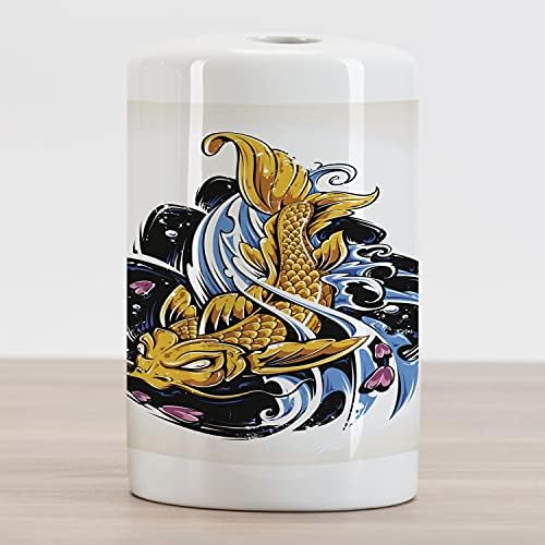 מחזיק מברשת שיניים קרמיקה של קוי דגים, חיה ימית זועמת בגלים בסגנון קעקוע אמנות תמונה דיגיטלית תרבות יפנית,
