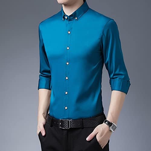 חולצת שמלות שרוול ארוך לגברים כפתור כפתור כושר דק ומוצק של חולצות עסק