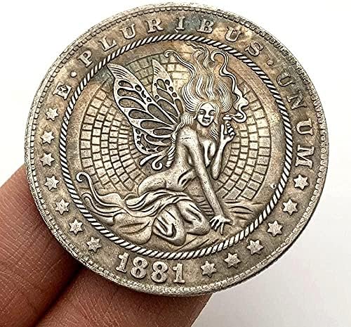 מדינות1881 נדודים מטבע פרפר יפה ילדה מדליית כסף מצופה הנצחה מטבע עותק מטבע עם מגן מקרה אישי אסיפה מטבע