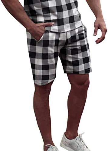 מכנסיים קצרים של חוף קיץ של Beuu לגברים, פס משובץ אנכי הדפסים מזדמנים גזעי שחייה הוואי ספורט ברמודה מכנסיים קצרים