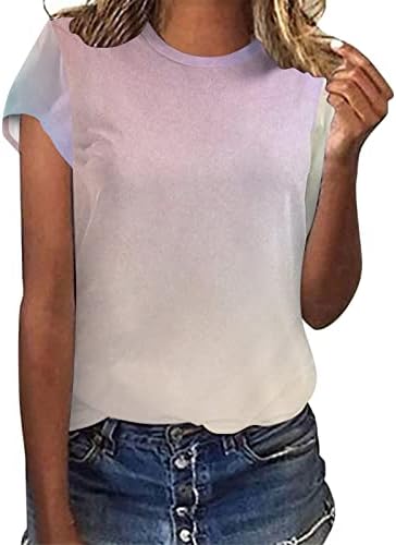 חולצת טריקו שרוול קצר נשים עניבה מזדמנת דפסת שיפוע הדפסת שרוולים קצרים צוואר צוואר רופף חולצה חולצה