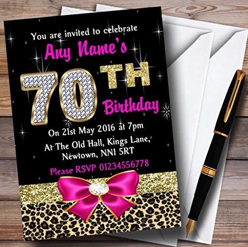 פינק יהלום ונמר הדפסים מפלגת יום הולדת 70 הזמנות בהתאמה אישית