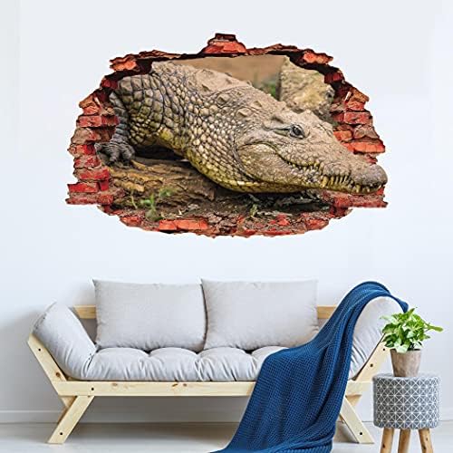 מדבקות קיר תנין בעלי חיים - אמנות קיר פראי של בעלי חיים - תלת מימד הדפס עיצוב בית משיכה - עיצוב קיר של תנין קיר - עולם