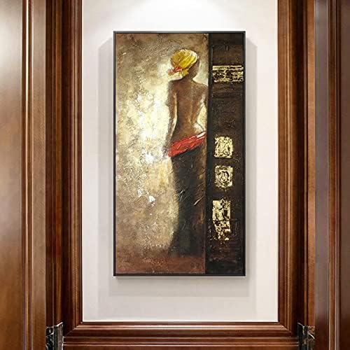 מופשט אפריקה נשים עם צהוב צעיף ציור יד מצוירת ציור שמן על בד קיר אמנות לסלון חדר שינה משרד מסדרון מלון