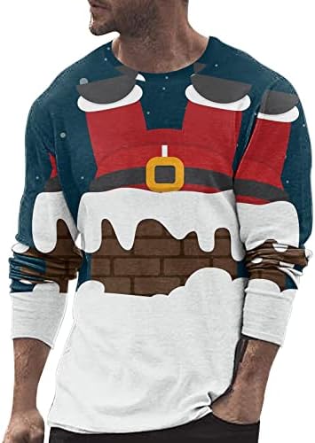 חולצות טריקו של שרוול ארוך של Dsodan לחג המולד לגברים, חג המולד 3D גרפיקה סנטה קלאוס הדפס קרוס צמרת טופ טופ חולצת טופ חולצת