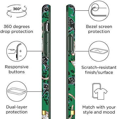 מארז טלפון של ריצ'מונד ופינץ 'תואם לאייפון 11, עיצוב נמר ירוק, 6.1 אינץ', כיסוי טלפון סלולרי מגן לחלוטין