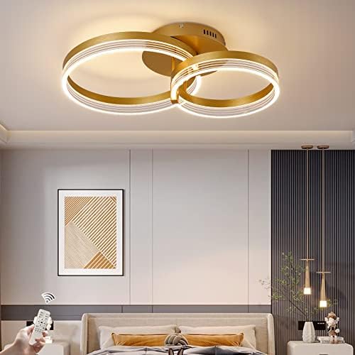 Becailyer נורית תקרה LED מודרנית, מנורת תקרה אקרילית עמרית LED עם שלט רחוק, נברשת תקרת תקרת זהב דו