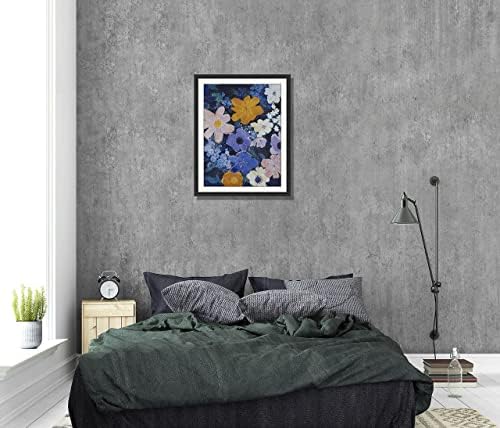ציור שמן צבוע ביד קיר קיר קיר כחול סגום סגום צהוב ורוד לבן פרחי בר קיר קישוט קיר מעץ מוצק ממוסגר מרקם מברשת
