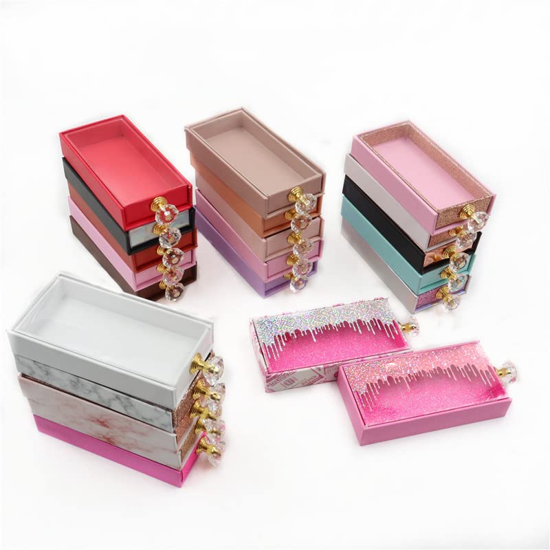 קופסאות מלבן קופסאות אריזה ריסים עם מגשים ידית קריסטל בתפזורת מקרה מגנטי ריק, E05,50 קופסה עם מגש