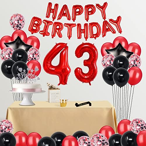 Fancypartyshop מפואר 43 קישוטים למסיבות יום הולדת מספקים בלונים אדומים שחור מאוחר יותר בלונים יום הולדת שמח עוגת טופר נייר