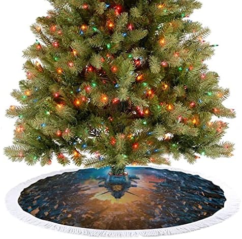 תחנת חלל עירונית עתידנית הדפסה חצאית עץ חג המולד עם ציצית למסיבת חג שמח מתחת לעץ חג המולד