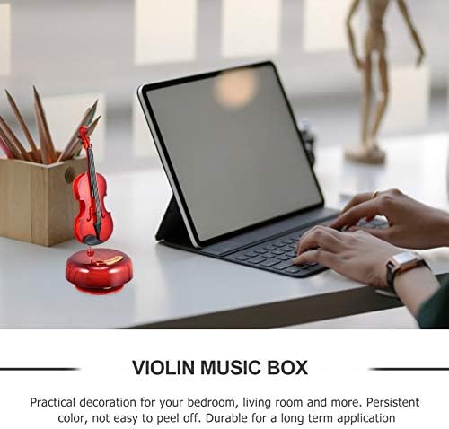 תיבת מוסיקה בכינור בכינור, 1 מחשב אדום רטרו רטרו קופסת מוזיקת ​​כלי נגינה עם קישוטי בסיס סיבוב קישוט שולחן עבודה משרדי משרדי