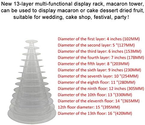 NBSXR 13 Tier Round Macaron מגדל מקרון דוכן, להחזיק 361 מקרונים, עמדו להתאים את רמת השכבות מ -4 -16, למתלה לתצוגה של עוגת