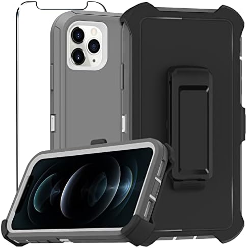 Stroson for iPhone 12 Case, iPhone 12 Pro Case, עם נרתיק קליפ מגן מגן מסך, מכסה מגן כבד עם גוף כבד גוף מלא מארז