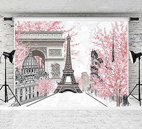 עצי פרחים ורודים של יונגקיאן מגדל אייפל נושא רקע צילום 5 על 3 רגל אפור פריז נושא מסיבת יום הולדת תפאורות מסיבת חתונה תמונה