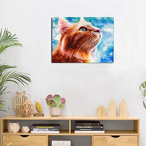 ערכת ציור יהלום DIY, ציור יהלומים ציורי רקמה מלאה עגולה תמונות לעיצוב קיר ביתי חתול כתום 11.8x15.7 אינץ '