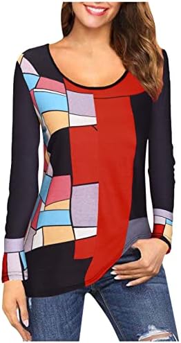 צבע בלוק טוניקה למעלה לנשים 2022 עגול צוואר ארוך שרוול סוודר חולצות עבור חותלות בסיסי רופף התלקחות חולצה
