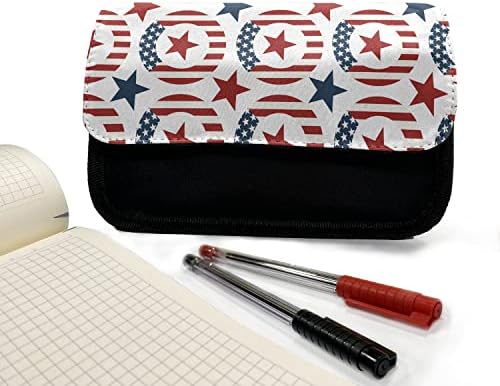 מארז עיפרון אמריקני לונאנה, סיבובי דגל ארהב וכוכבים, תיק עיפרון עט בד עם רוכסן כפול, 8.5 x 5.5, ורמיליון טורקיז כהה ולבן