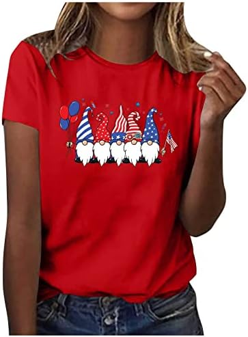 חולצות ליום העצמאות לנשים גמדים חמודים צמרות קיץ מזדמנים גרפיים 2023 4 יולי חולצה לחופשה טיול טי מסיבה