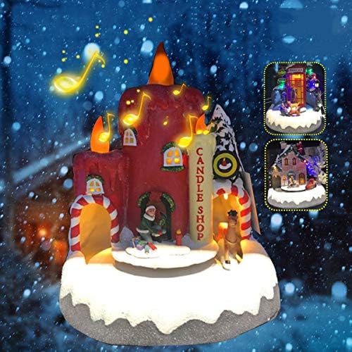 WYBFZTT-188 סצנת חג המולד של שרף מיניאטורה לילדים שנה חדשה מוארת סנטה קלאוס סיבוב עם קופסת מוזיקה אור צבעונית