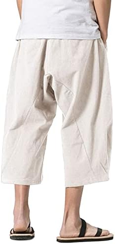 WENKOMG1 MENS COTOON PINEN מכנסיים קצרים, מזדמנים רופפים רופפים סגנון מוצק סגנון היפי סגנון משיכה אלסטיים מכנסיים