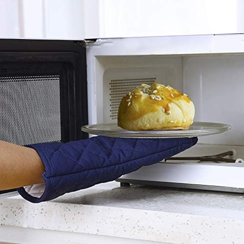 אניי תנור כפפות מקצועי חום התנגדות מטבח תנור רך כותנה כפפות לצלייה בישול מיקרוגל מנגל אפייה, 2-חבילה עם ציפוי