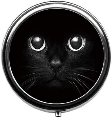 שחור חתול צבוע עגול גלולת מקרה / גלולת תיבה / גלולת מקרה / מקרה-שלוש-תא גלולת תיבה / גלולת מקרה , כסף