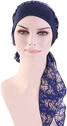נשים בציר משיי טורבנים מצנפת אלסטי רחב להקת משולב הדפסת כובע הכימותרפיה שיער אובדן כובע