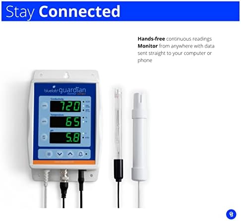 Bluelab Monguacon Monitor Monitor Connect for pH, טמפרטורה ו- TDS במים עם רישום נתונים, מד תזונה למערכת הידרופונית וצמח מקורה