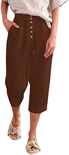 מקרית קיץ כותנה פשתן מכנסיים לנשים בבאגי ישר רגל מכנסיים גבוהה מותן חוף מכנסיים עם כיסים נוח מכנסי