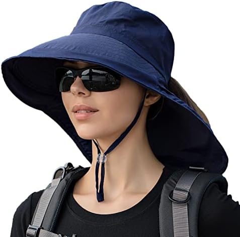 נשים כובעי שמש הגנה רחב שוליים מתקפל קוקו חור חוף כובעי עם צוואר כיסוי עבור גינון