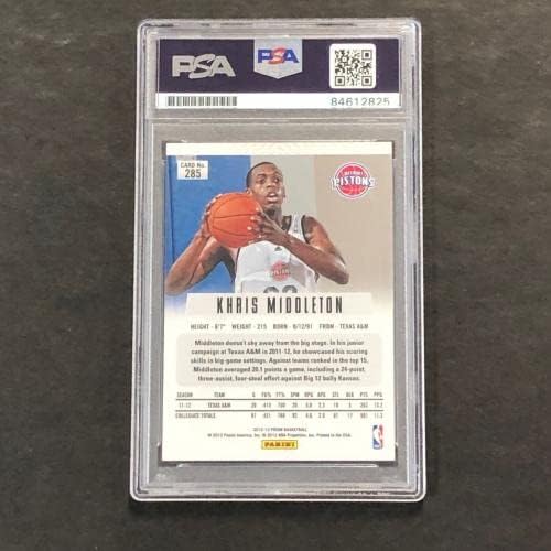 2012-13 Panini Prizm 285 Khris Middleton Card חתום Auto PSA/DNA Slabbed פיסטו - כרטיסי טירון של כדורסל