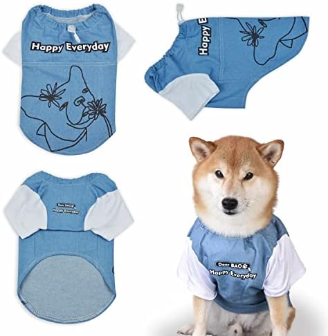 חולצת טריקו ג'ינס של Deerbao כלבים, חתולים וכלבים ג'ינס מגניב כחול קלאסי, סרבלים גדולים של חיות מחמד קטנות בינוניות