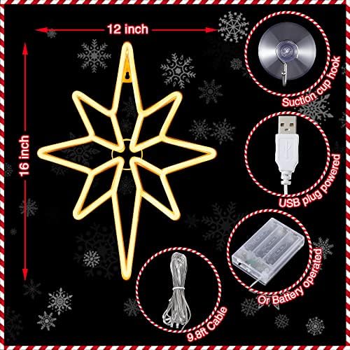 כוכב בית לחם מואר מואר צללית חג המולד אור חלון, כוכב אור ניאון לבן חמים סוללה מופעלת ואור תפאורה לחג המולד המופעל