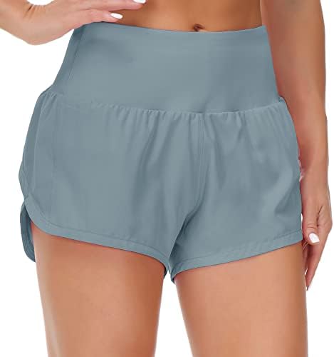 מכנסי ריצה קצרים עם מותניים גבוהים של נשים עם אוגריני עם מכנסי אימון אתלטי יבש מהיר מכנסי רוכסן רוכסן