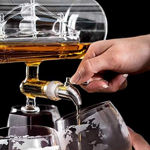 ויסקי דקנטדור ויסקי לגין סט עם 4 כוסות & מגבר; מעמד עץ אלון, מתקן ליקר ייחודי,רום & מגבר; בקבוקי משקאות אלכוהוליים