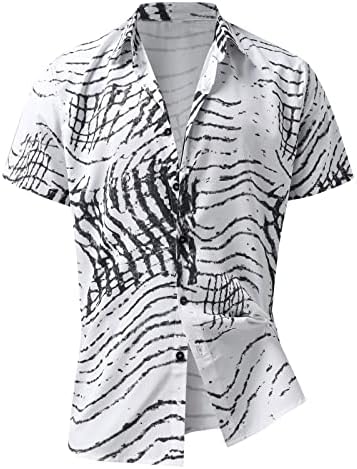 חולצות HDDK Mens Hawaiian, קיץ שרוול קצר כפתור הדפס פרחוני טרופי למטה כושר רגוע בכושר חוף חוף אלוהה