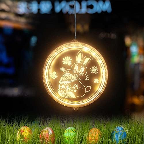 חלון Verceco אורות תלייה לקישוט חג הפסחא LED ארנב ארנב אור למסיבת ביצים מסיבת ביצים דלת חופשה באביב מסלול קיר חדר