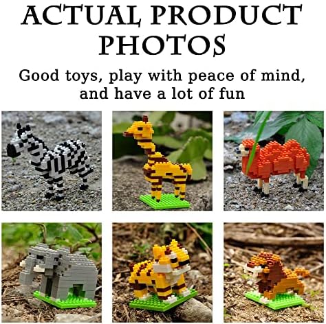 שיפור 12 חבילות מיני חיות יער אבן בניין אבן צעצועים טובות למסיבות לילדים, ערכות לבנים חינוכיות של STEM, שקיות גוד,