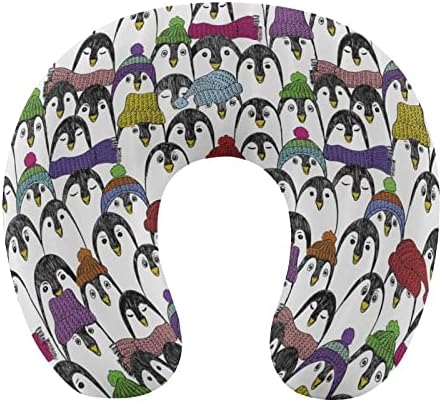 פינגווינים חמודים כובעים צבעוניים זיכרון כרית קצף נסיעות צוואר כרית U בצורת תמיכה בצוואר הראש