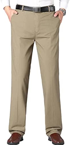 מכנסי צ ' ינו למתוח מזדמנים לגברים מכנסיים קדמיים שטוחים עמידים לקמטים מכנסיים רגילים גדולים וגבוהים מכותנה חאקי