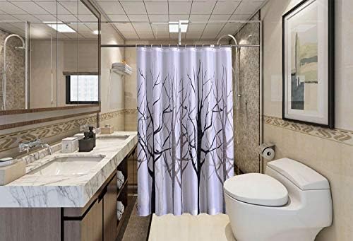 בד וילון מקלחת עץ אפור עם ווילון אמבטיה אטום למים, 72x72 אינץ '