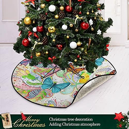 פרפר פלורה קסום מחצלת עץ חג המולד עץ עץ עץ עץ עמדת מגש שטיח מתחת לאביזר עץ חג המולד להגנה על רצפה אספקת בית חג המולד