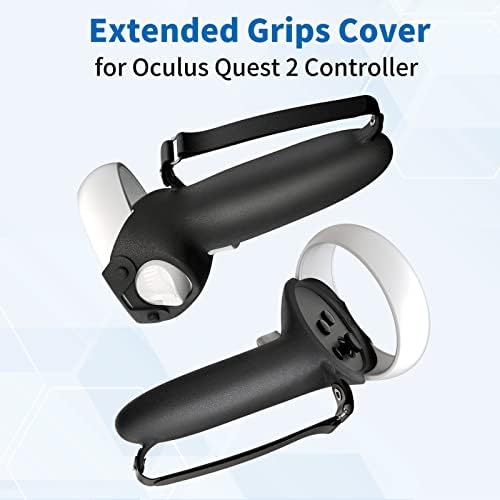 כיסוי אחיזות מורחבות עבור Oculus Quest 2, מגן בקר הרחבה עם רצועת מפרק כורש כף היד המתכווננת המתאימה לידיים