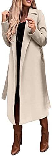 JXQCCWY לנשים אלגנטיות צמר צמר צמר תערובת אפונה עם חגורה שרוול ארוך פתוח קדמי ארוך קרדיגן