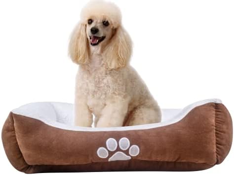 מיטת כלבים מחמד מחמד של מלבן מחמד ארוך והפוך ארוך עם רקמת כפות כלבים, בגודל בינוני, אפור מוצק