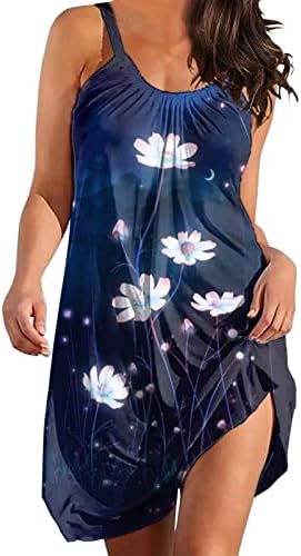 נשים שמלות, פרח הדפסת גדול חולצה צוות צוואר נדנדה לחפות רופף שמלת נשים קוקטייל שמלות קיץ