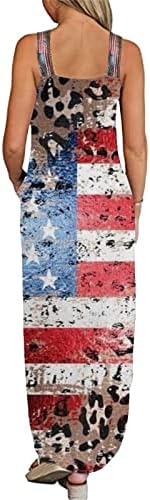 4 ביולי מקסי שמלה לנשים מקרית קיץ אמריקאי דגל בוהו שמלה ללא שרוולים צלב הלטר צוואר עניבה צבע ארוך שמלות קיץ