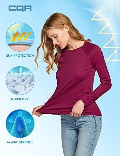 CQR נשים UPF 50+ שרוול ארוך UV/חולצת הגנה מפני שמש, חולצות טיול חוץ חיצוניות ביבשות אתלטיות יבש