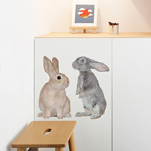 כמו בחיים חמוד יפה שני ארנבים ארנבות בעלי החיים קיר מדבקה נשלף קיר מדבקות קליפת מקל קיר אמנות קישוט בית תפאורה עבור